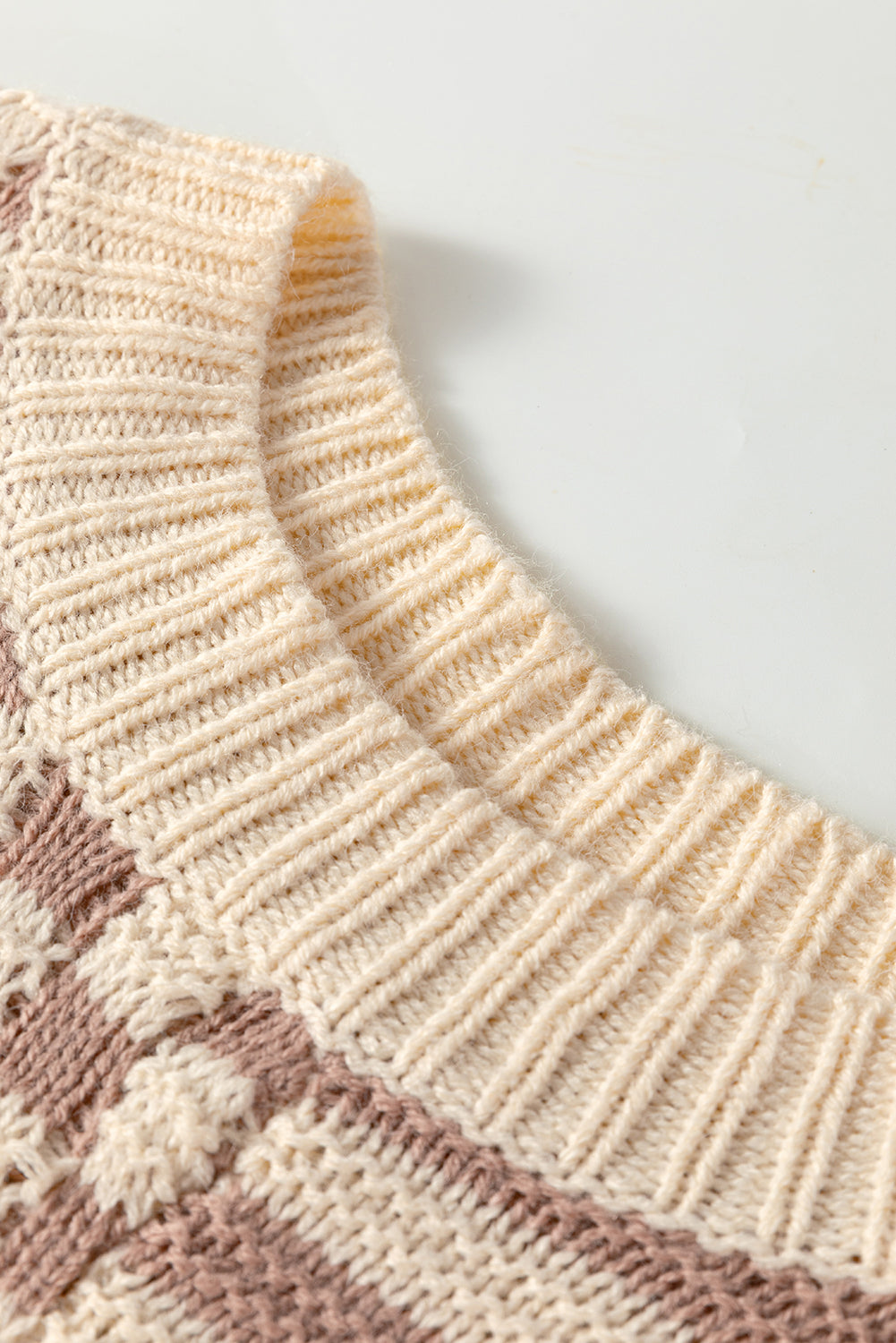 Khaki Stripe Checkerboard Drop Shoulder Balloon Sleeve Sweater Sweaters JT's Designer Fashion