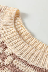 Khaki Stripe Checkerboard Drop Shoulder Balloon Sleeve Sweater Sweaters JT's Designer Fashion