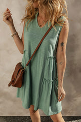 Moonlight Jade Split V Neck Tiered Flowy Sleeveless Dress Dresses JT's Designer Fashion