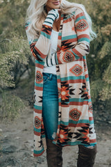 Multicolor Geometric Color Block Open Front Long Cardigan Sweaters & Cardigans JT's Designer Fashion