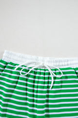 Dark Green Striped Cap Sleeve Tee and Shorts Set Short Sets JT's Designer Fashion