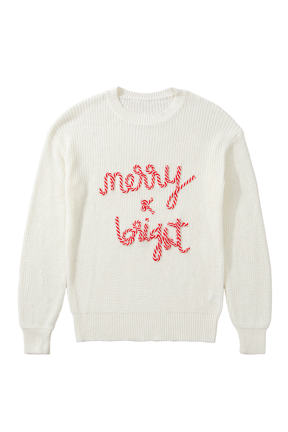 White Striped Merry Bright Letter Christmas Sweater Sweaters JT's Designer Fashion