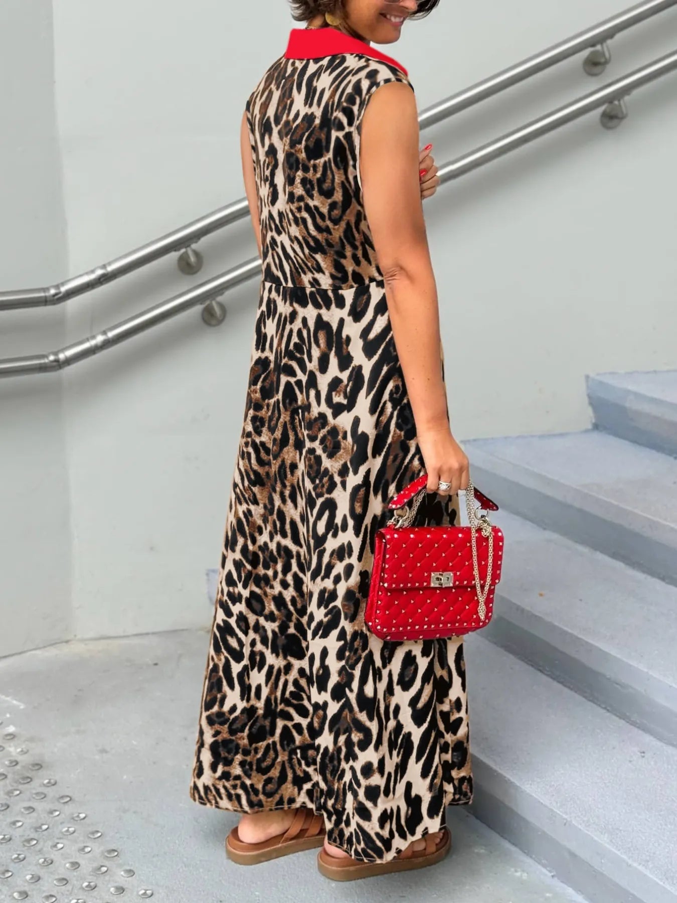 Plus Size Leopard Print Sleeveless Long Dress Maxi Dresses JT's Designer Fashion