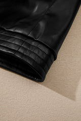 Black Solid Faux Leather Zipper Slim Fit Bomber Jacket Jackets JT's Designer Fashion