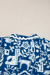 Blue Ricrac Trim Split Neck Floral Loose Dress Floral Dresses JT's Designer Fashion