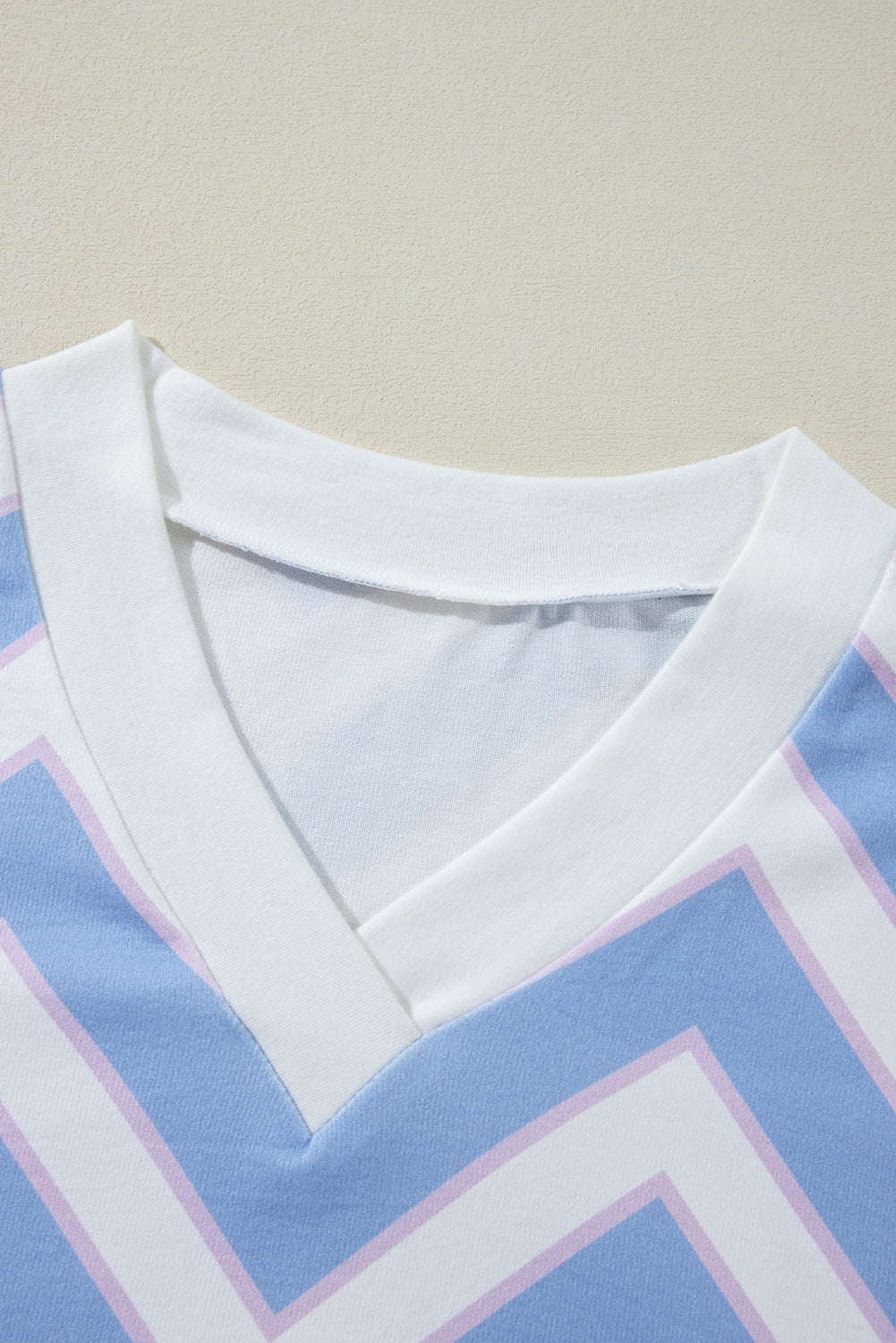 Sky Blue Zigzag Striped Print V Neck Oversized Top Long Sleeve Tops JT's Designer Fashion
