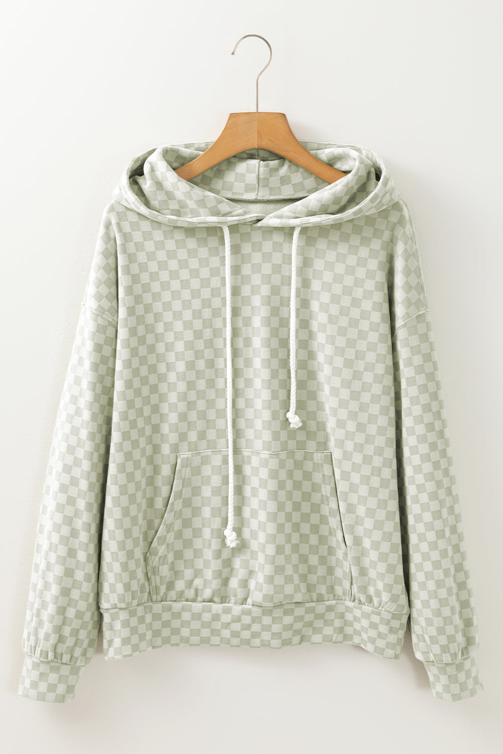 Green Checkered Print Kangaroo Pocket Drawstring Hoodie Sweatshirts & Hoodies JT's Designer Fashion