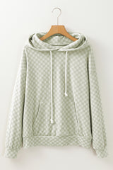 Green Checkered Print Kangaroo Pocket Drawstring Hoodie Sweatshirts & Hoodies JT's Designer Fashion