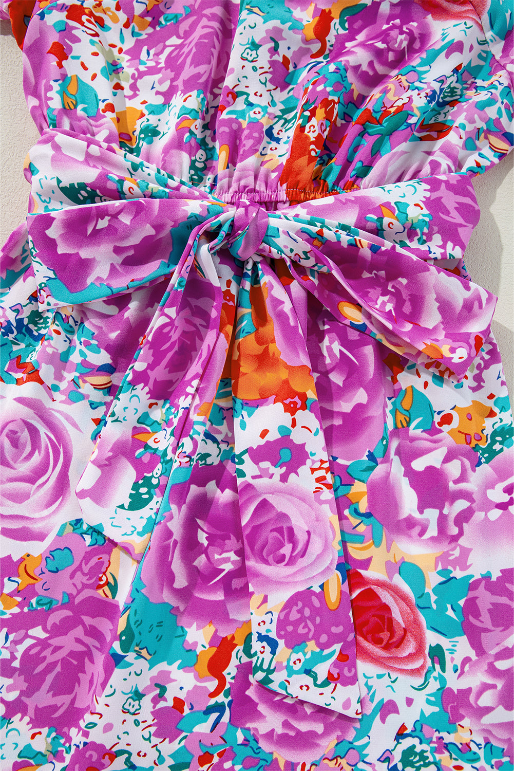 Purple Floral Keyhole Back Long Sleeve Belted Dress Floral Dresses JT's Designer Fashion