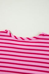 Sachet Pink Striped Print Crew Neck Drop Shoulder Sweatshirt Sweatshirts & Hoodies JT's Designer Fashion