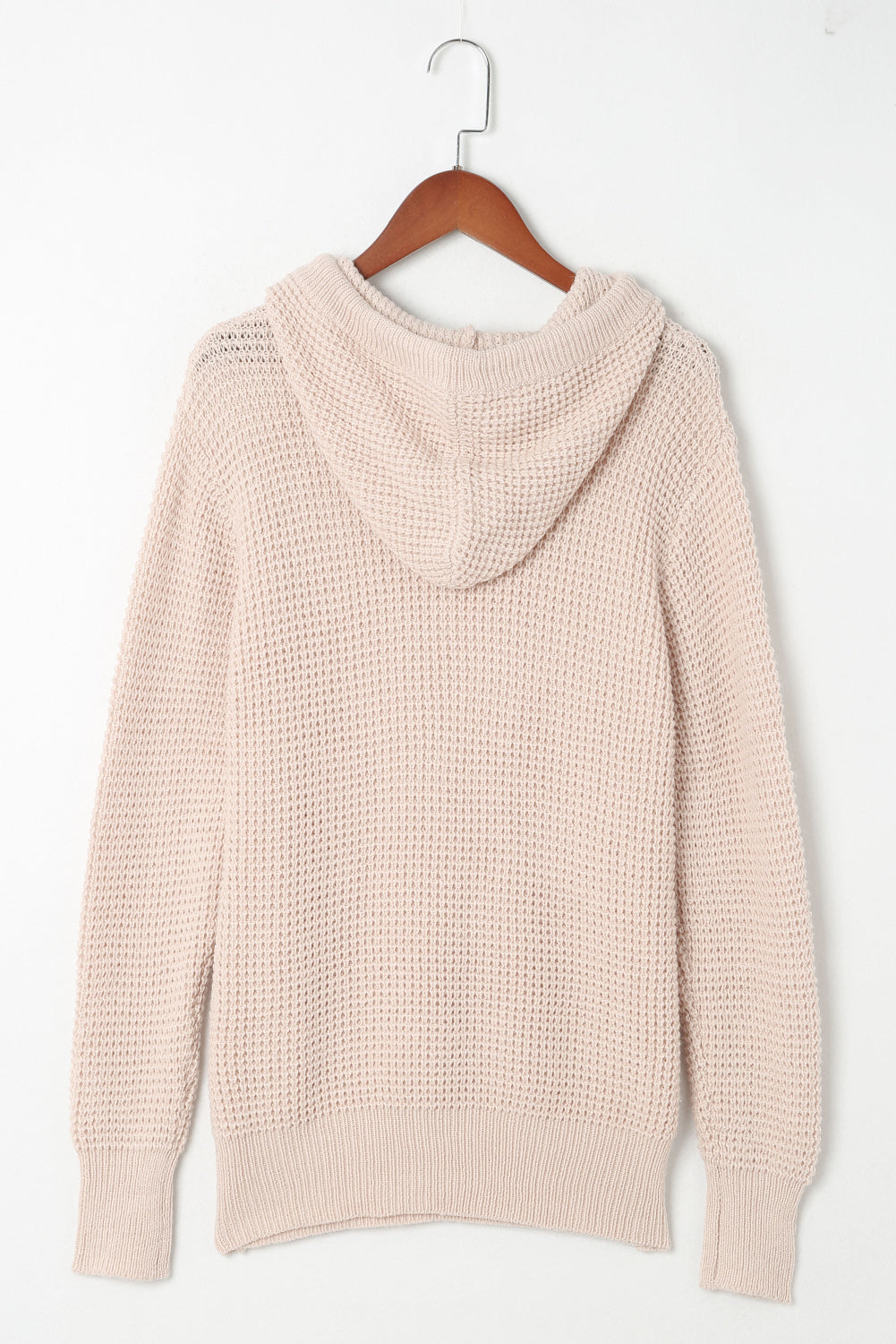 Apricot Waffle Knit Buttons Hooded Sweater with Pocket Sweaters & Cardigans JT's Designer Fashion
