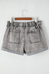 Gray Zipped Light Wash Cuffed Edge Denim Shorts Denim Shorts JT's Designer Fashion