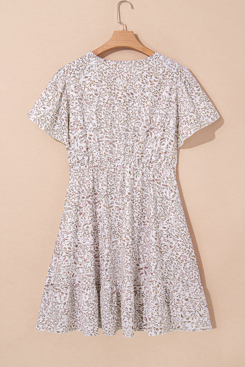 White Floral V Neck Ruffled Short Sleeve Plus Size Dress Plus Size Mini Dresses JT's Designer Fashion