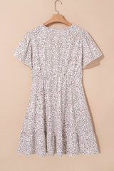 White Floral V Neck Ruffled Short Sleeve Plus Size Dress Plus Size Mini Dresses JT's Designer Fashion