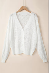 White Lightweight Buttoned Front Crochet Cardigan Cardigans JT's Designer Fashion