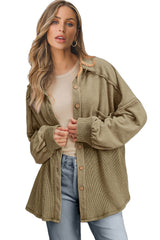 Moss Green Waffle Knit Patchwork Buttoned Oversized Shacket Jackets JT's Designer Fashion