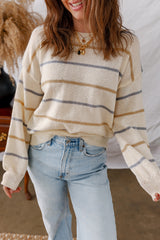 Multicolour Striped Ribbed Edge Drop Shoulder Sweater Multicolour 100%Acrylic Sweaters JT's Designer Fashion
