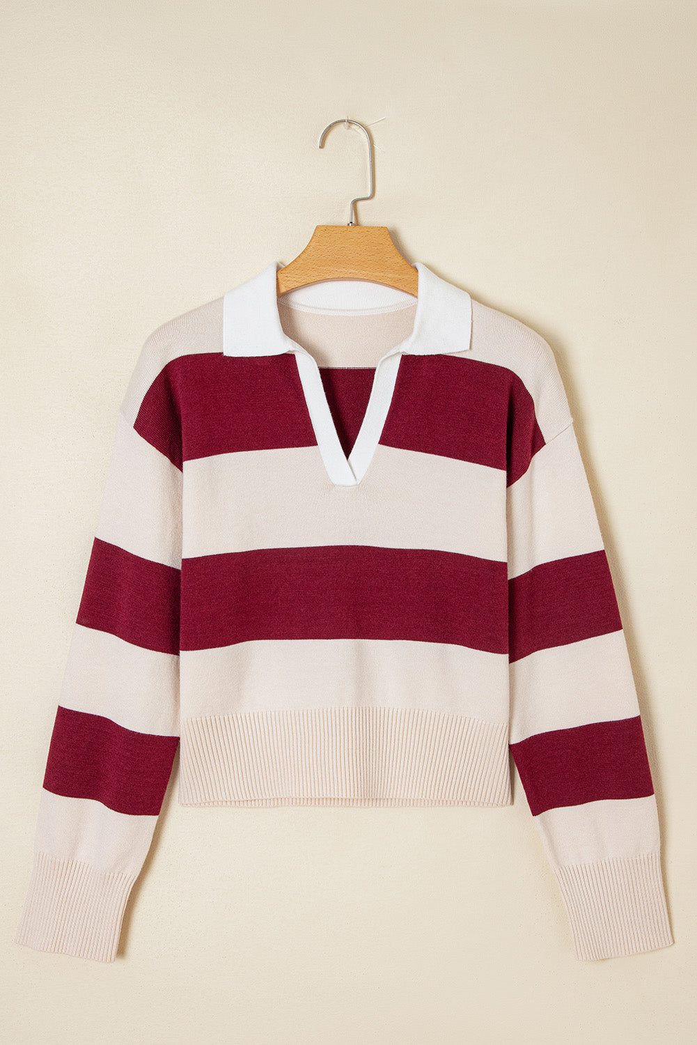 Brown Ribbed Trim Color Block Knitted Polo Collar Sweater Sweaters JT's Designer Fashion