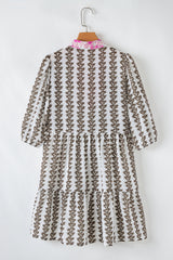 Black Contrast Floral V Neck Printed Bracelet Sleeve Dress Mini Dresses JT's Designer Fashion