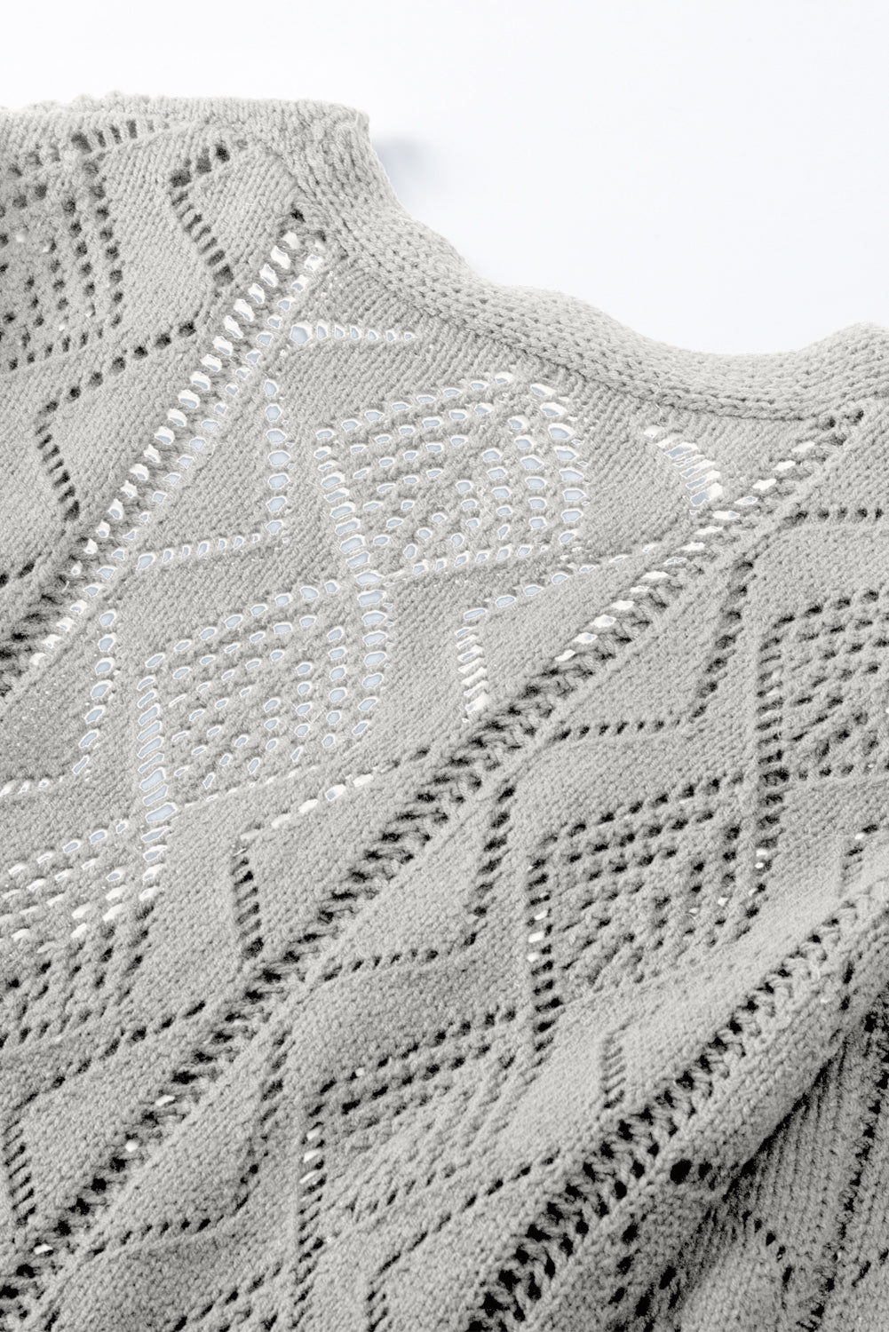 Gray Hollow-out Openwork Knit Cardigan Cardigans JT's Designer Fashion