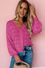Rose Lightweight Buttoned Front Crochet Cardigan Cardigans JT's Designer Fashion