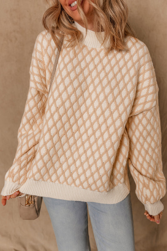Smoke Gray Rhombus Textured Knit Mock Neck Sweater Smoke Gray 65%Acrylic+35%Polyamide Sweaters JT's Designer Fashion