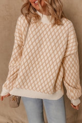 Smoke Gray Rhombus Textured Knit Mock Neck Sweater Smoke Gray 65%Acrylic+35%Polyamide Sweaters JT's Designer Fashion