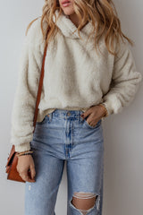 White Contrast Ribbed Edge Plush Hoodie Sweatshirts & Hoodies JT's Designer Fashion