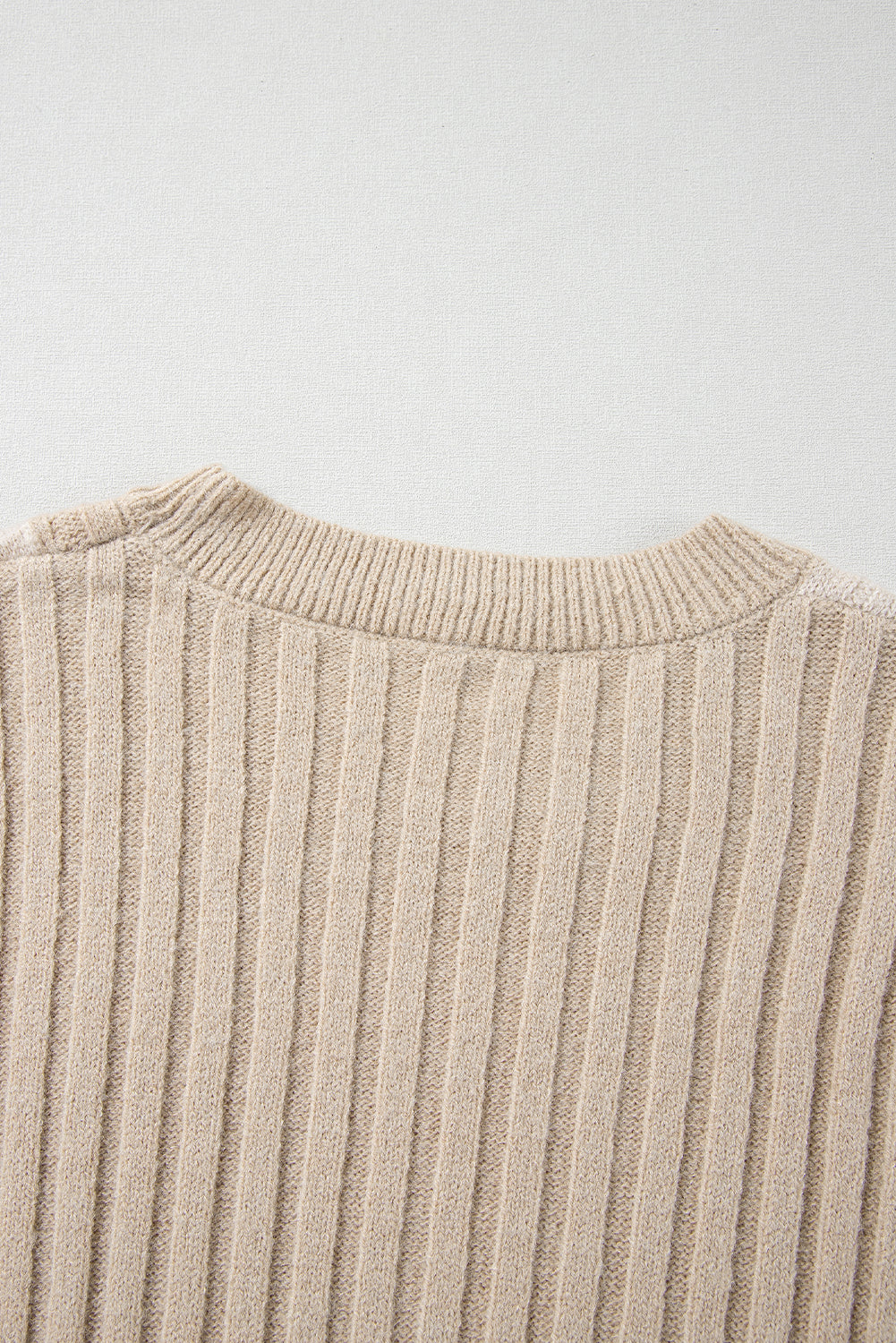 Khaki Cable Knit Colorblock Crew Neck Drop Shoulder Sweater Sweaters JT's Designer Fashion