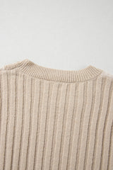 Khaki Cable Knit Colorblock Crew Neck Drop Shoulder Sweater Sweaters JT's Designer Fashion