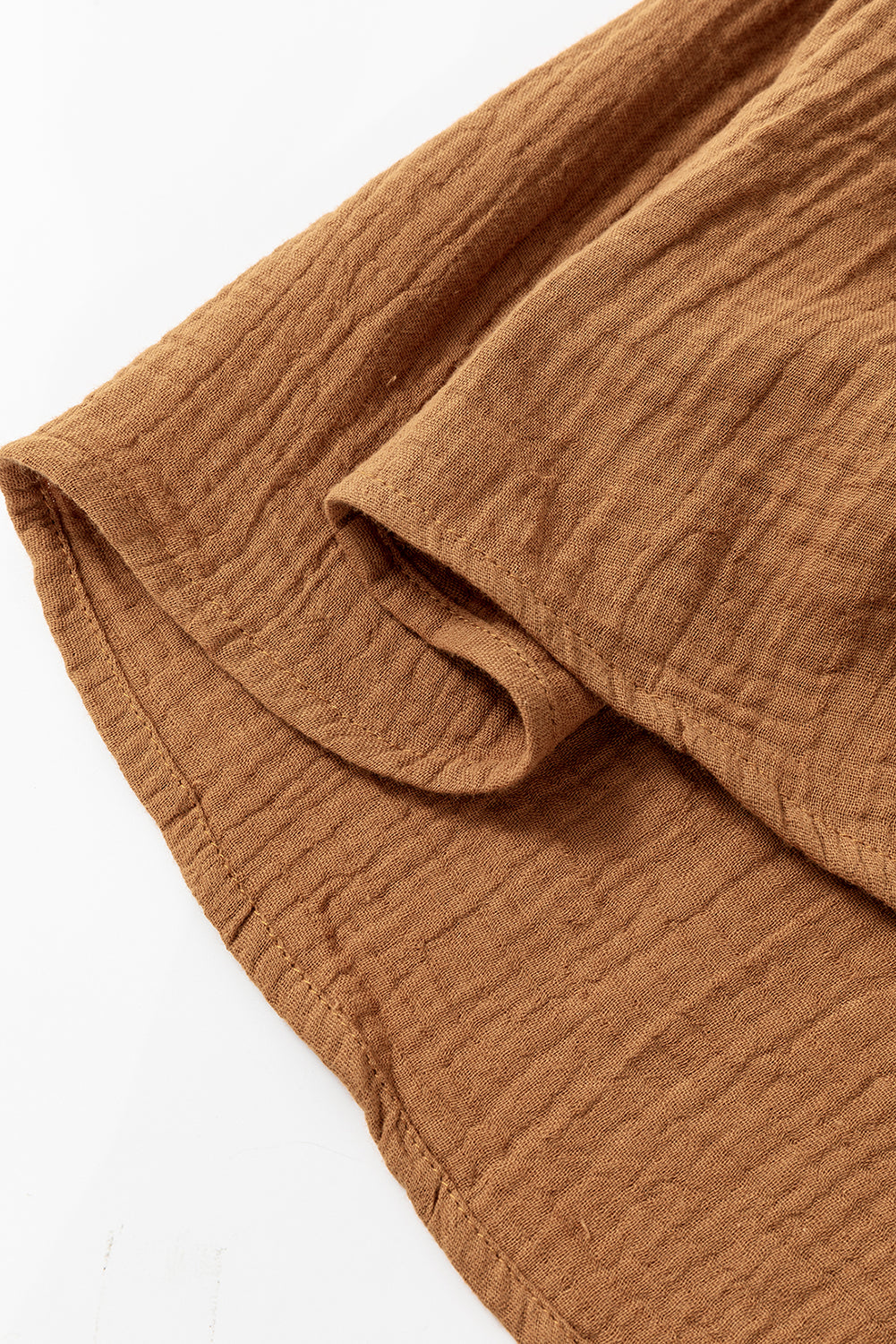 Chestnut Crinkle Textured Polo Shirt and High Waist Shorts Set Short Sets JT's Designer Fashion