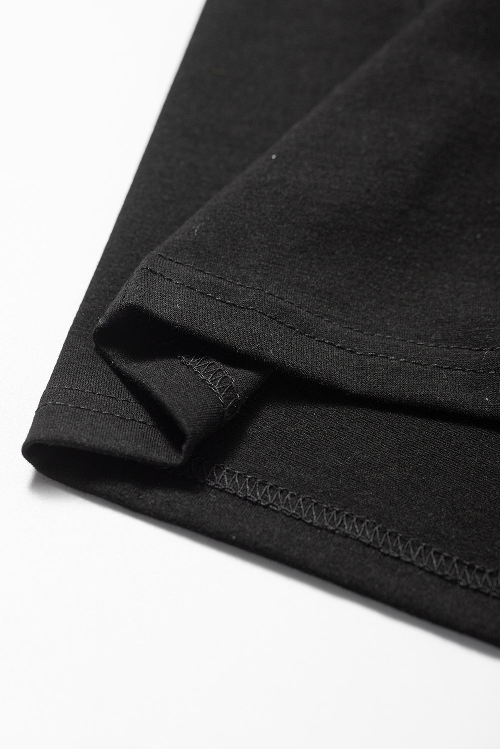 Black Notched Neck Pleated Puff Sleeve Shift T-shirt Dress T Shirt Dresses JT's Designer Fashion