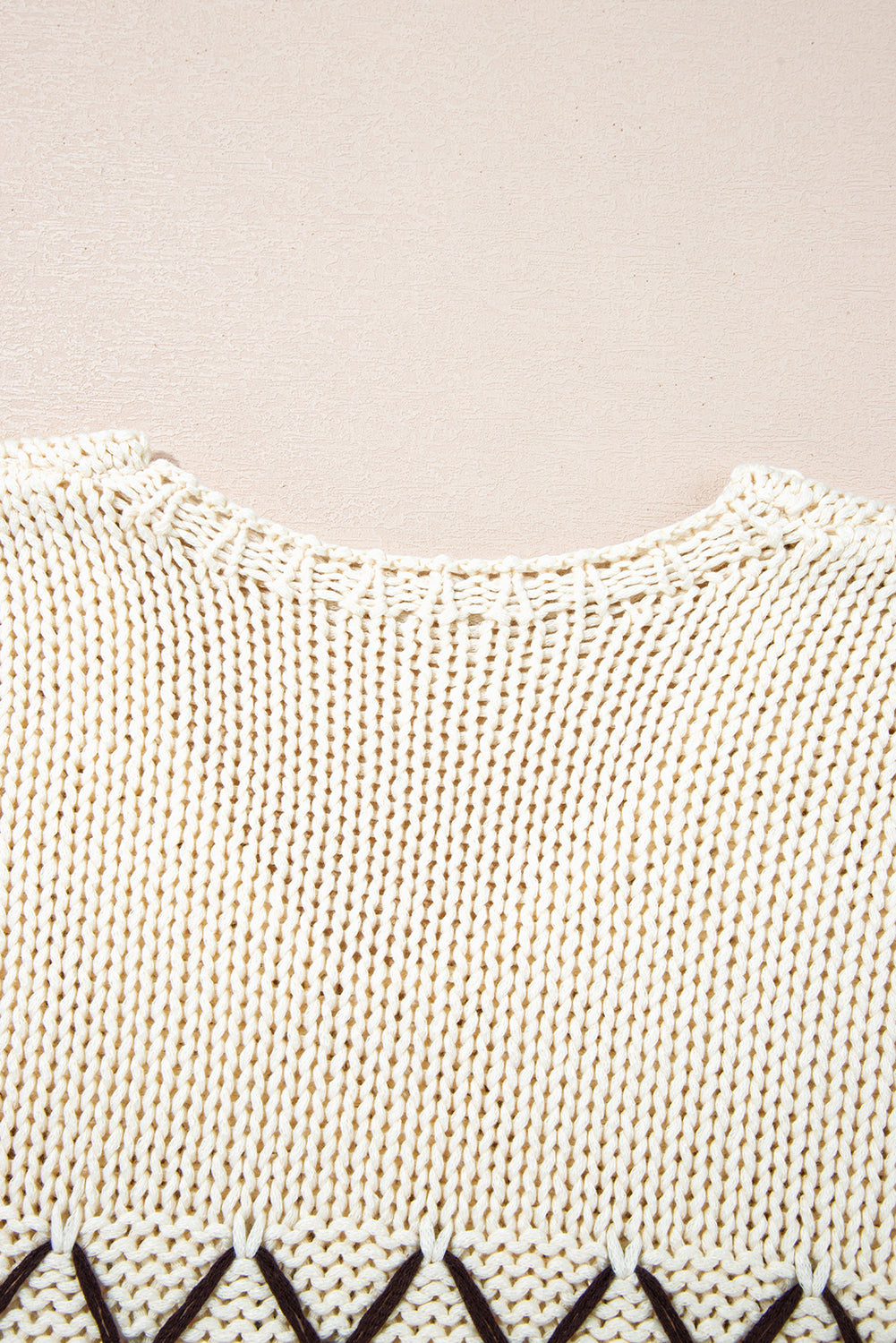 Parchment Contrast Stitch Detail V Neck Drop Shoulder Sweater Sweaters JT's Designer Fashion