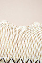 Parchment Contrast Stitch Detail V Neck Drop Shoulder Sweater Sweaters JT's Designer Fashion