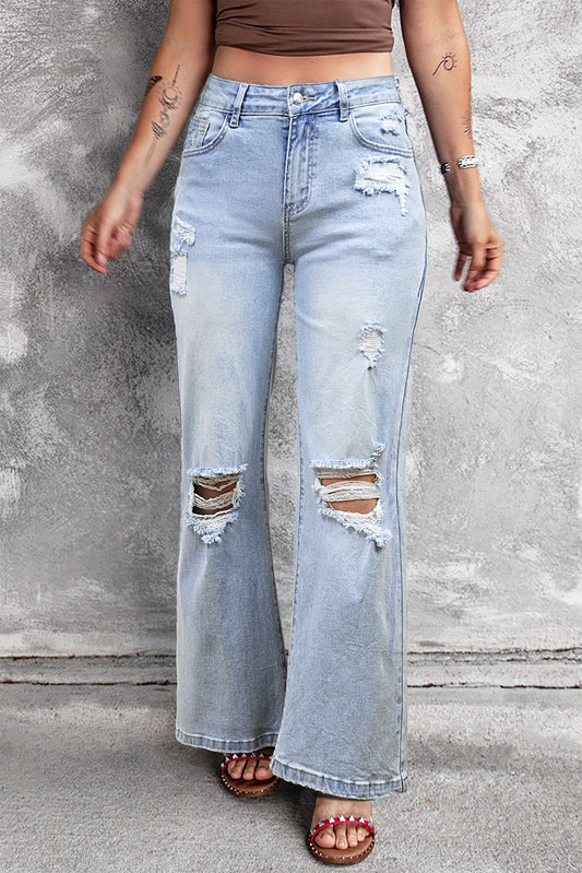 DEAR-LOVER Beau Blue Vintage Light Wash Distressed Flare Jeans Beau Blue 93%Cotton+5%polyester+2%Elastane Jeans JT's Designer Fashion
