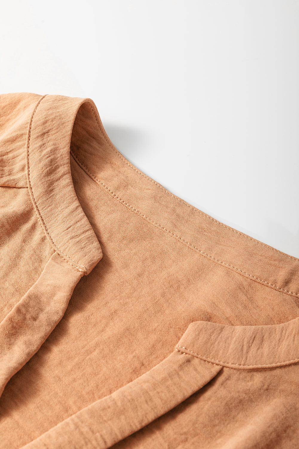 Straw Yellow Solid Color Shirred Cuff Notch V Neck Blouse Blouses & Shirts JT's Designer Fashion