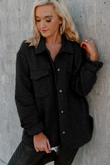 Black Retro Quilted Flap Pocket Button Shacket Jackets JT's Designer Fashion