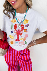 White Crawfish Food Ingredient Graphic Crewneck Tee Graphic Tees JT's Designer Fashion