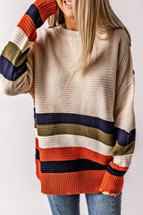 White Buttoned Shoulder Drop Shoulder Striped Sweater Sweaters & Cardigans JT's Designer Fashion