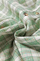 Green Checkered Print Loose Fit Buttoned Hooded Shacket Plaid Shackets JT's Designer Fashion