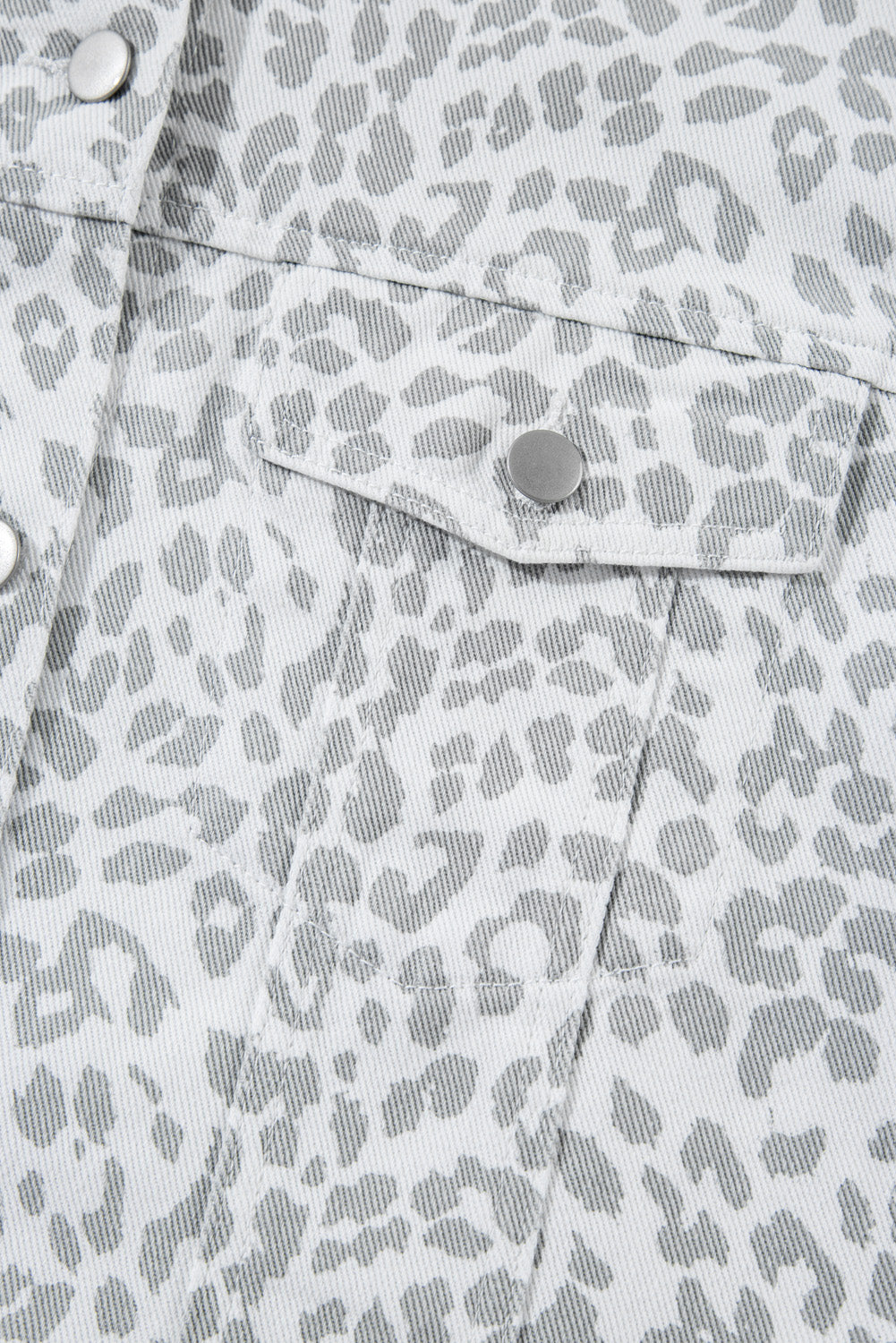 White Leopard Printed Flap Pocket Denim Jacket Denim Jackets JT's Designer Fashion