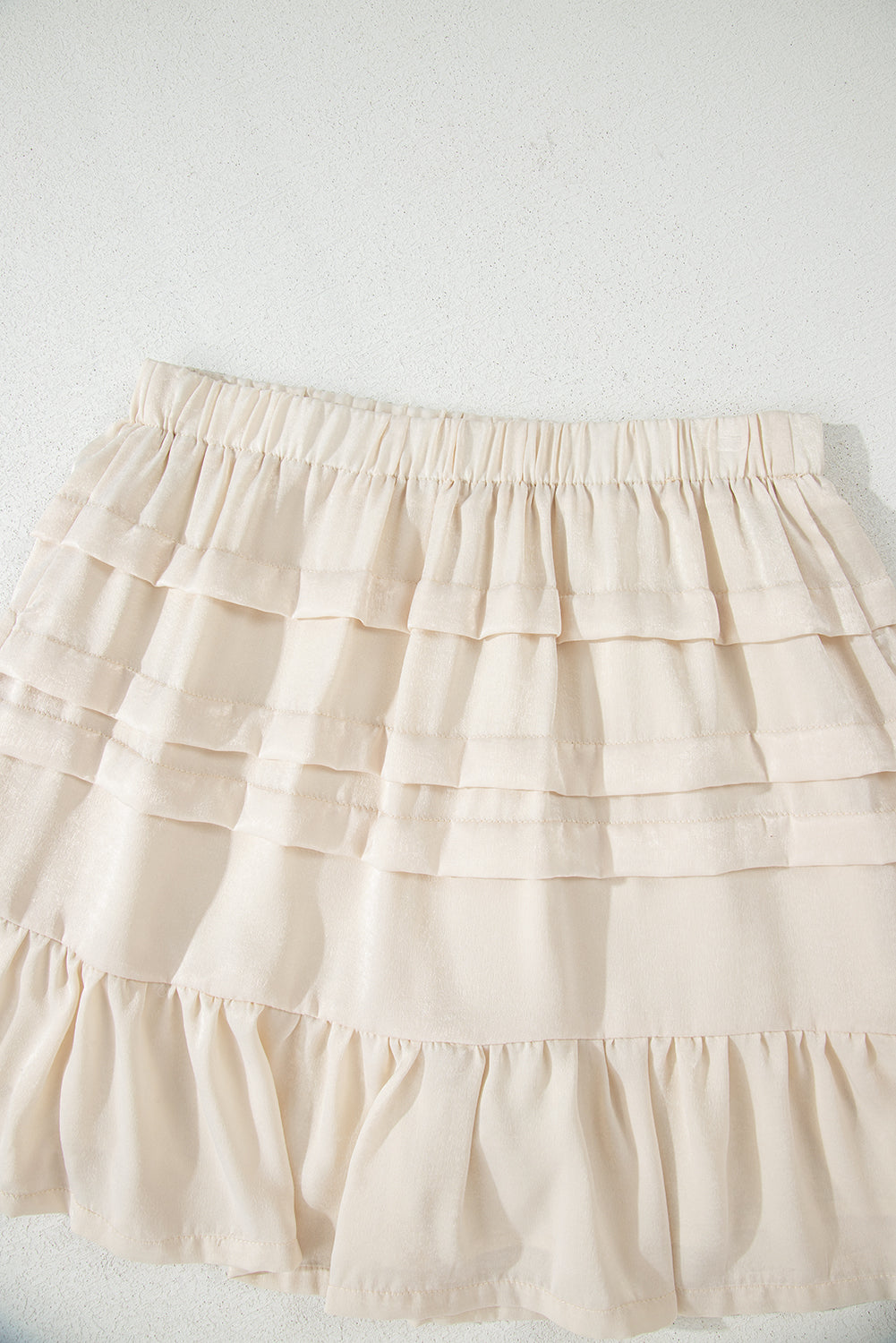 Beige Tiered Ruffled Hemline Elastic Waist Mini Skirt Skirts & Petticoat JT's Designer Fashion