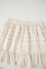 Beige Tiered Ruffled Hemline Elastic Waist Mini Skirt Skirts & Petticoat JT's Designer Fashion