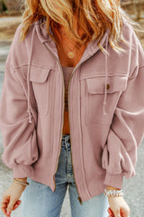 Pink Flap Pocket Drawstring Hood Zip Up Jacket Jackets JT's Designer Fashion