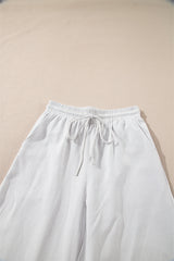 Gray Stripe Zipped up Collar Ruffled Sleeve Tee and Wide Leg Pants 2pcs Outfit Pant Sets JT's Designer Fashion