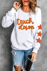 Beige Glittering Touch Down Patched Pattern Star Sleeve Sweatshirt Graphic Sweatshirts JT's Designer Fashion
