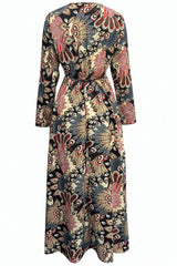 Black Floral Print V Neck Wrap High Waist Long Dress Maxi Dresses JT's Designer Fashion