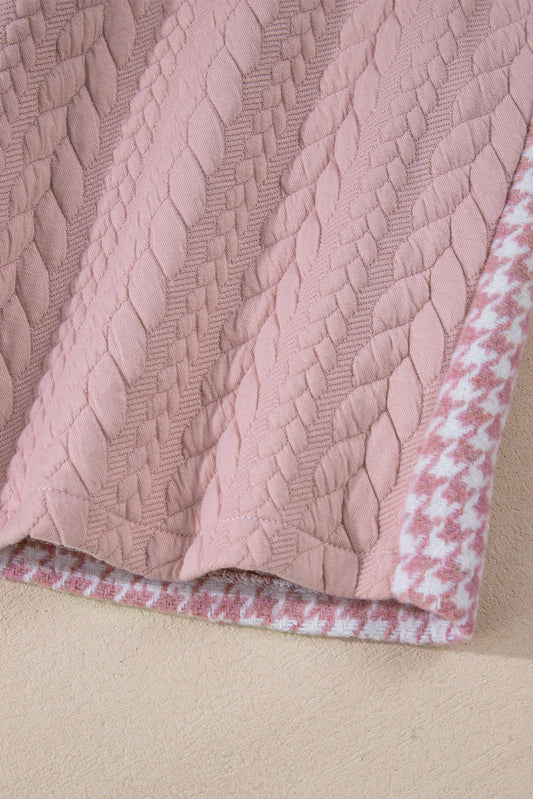 Pink Houndstooth Color Contrast Textured Patchwork Loose Shacket Jackets JT's Designer Fashion