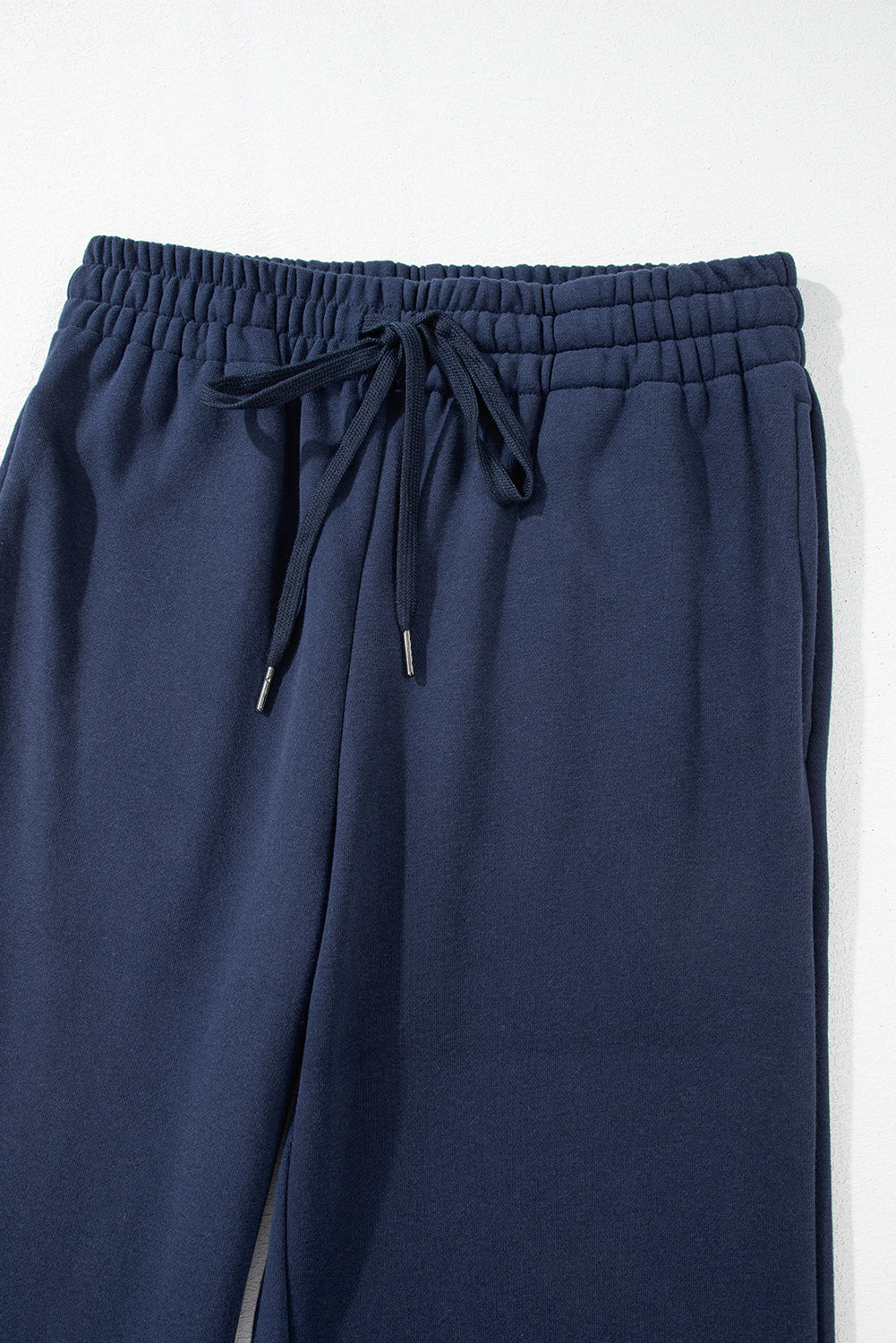 Navy Blue Solid Color Fleece Lined Drawstring Waist Casual Pants Pants & Culotte JT's Designer Fashion