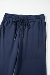 Navy Blue Solid Color Fleece Lined Drawstring Waist Casual Pants Pants & Culotte JT's Designer Fashion